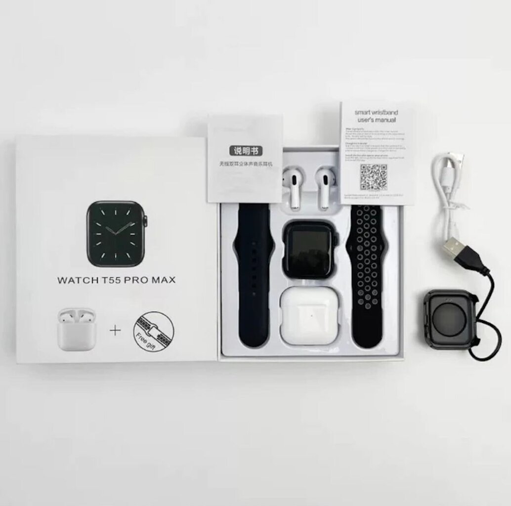 T55 Pro Max Set Black kaina ir informacija | Išmanieji laikrodžiai (smartwatch) | pigu.lt