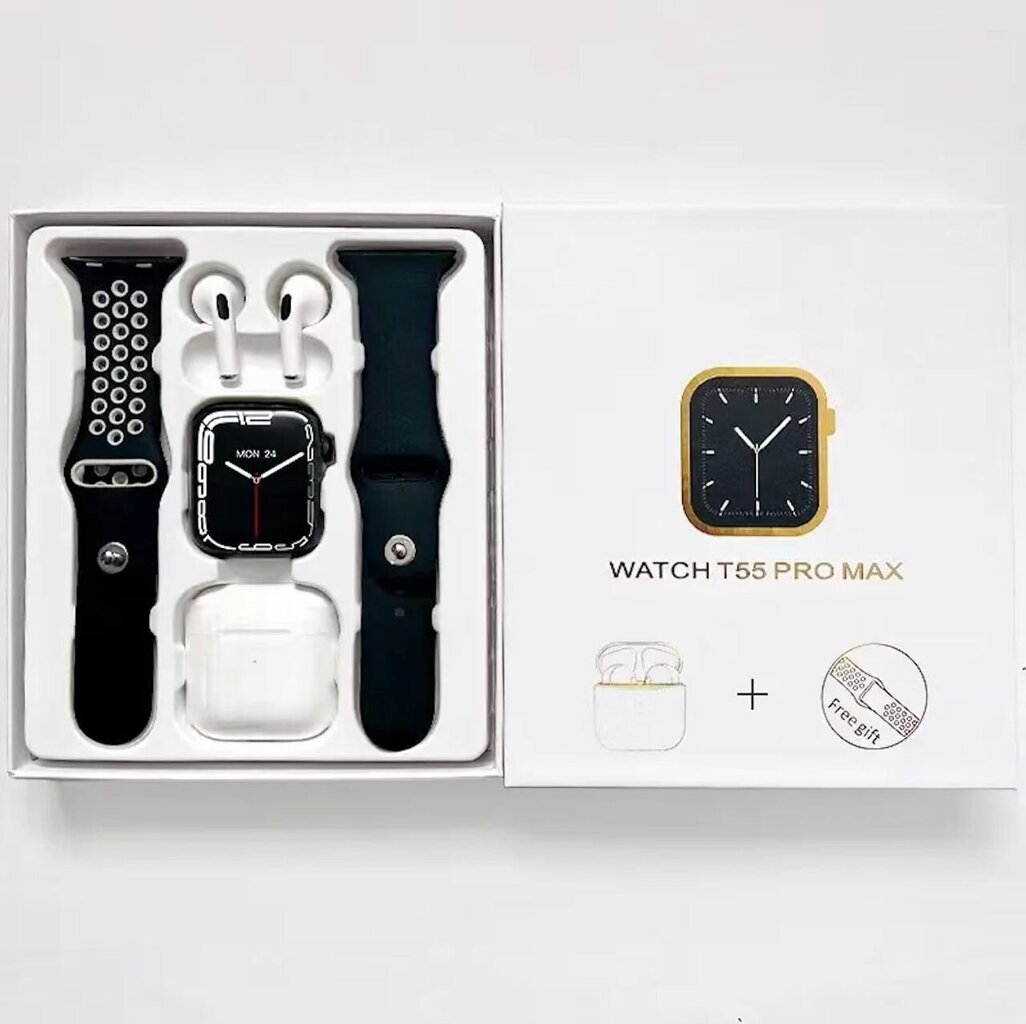 T55 Pro Max Set Black kaina ir informacija | Išmanieji laikrodžiai (smartwatch) | pigu.lt