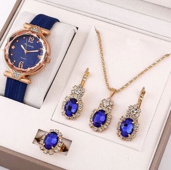Комплект женских украшений из четырех предметов, синий цена и информация | Женские часы | pigu.lt