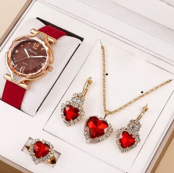Комплект женских украшений из четырех предметов, красный цена и информация | Женские часы | pigu.lt
