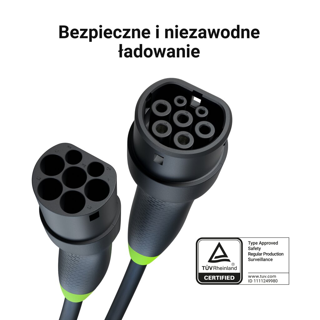 Green Cell Snap Type 2 EV Charging Cable 11 kW 7 m for Tesla Model 3 S X Y, VW ID.3, ID.4, Kia EV6, Hyundai IONIQ 5, Ford Mach-E kaina ir informacija | Elektromobilių įkrovimo stotelės | pigu.lt