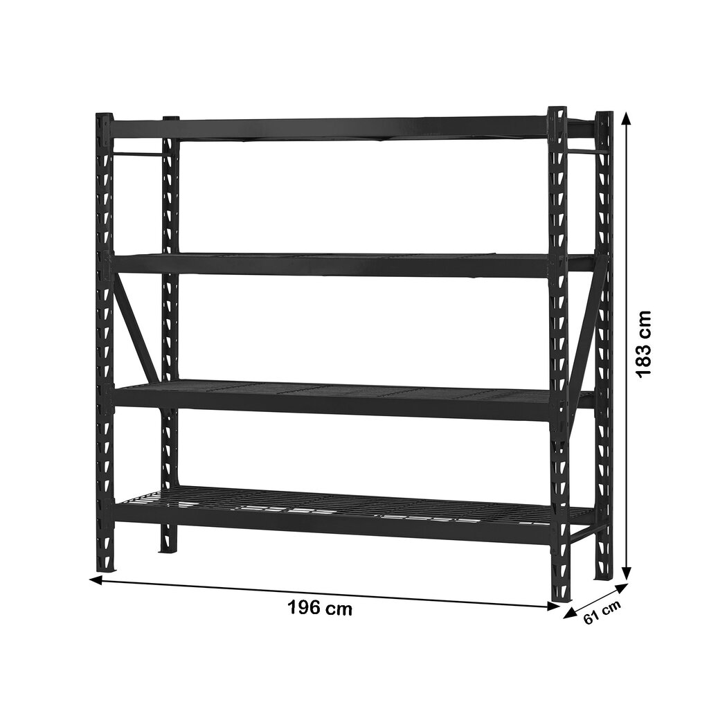 Sandėliavimo lentyna – stelažas, 183x196x61cm, 800kg, juoda цена и информация | Sandėliavimo lentynos | pigu.lt