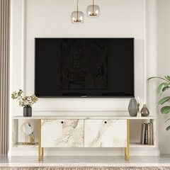 TV staliukas Asir, 160x47,6x40cm, baltas/auksinis kaina ir informacija | TV staliukai | pigu.lt