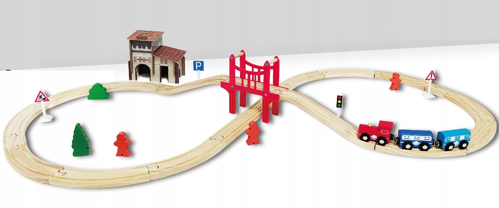 Medinis traukinys su trasa ir pastatais kaina ir informacija | Žaislai berniukams | pigu.lt