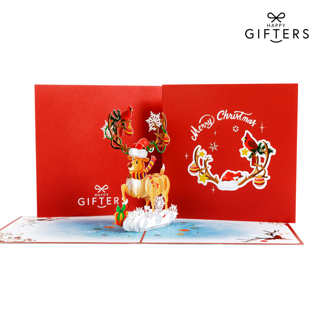 Kalėdinis atvirukas Happy Gifters Kalėdų elnias 15x15cm kaina ir informacija | Vokeliai, atvirukai | pigu.lt