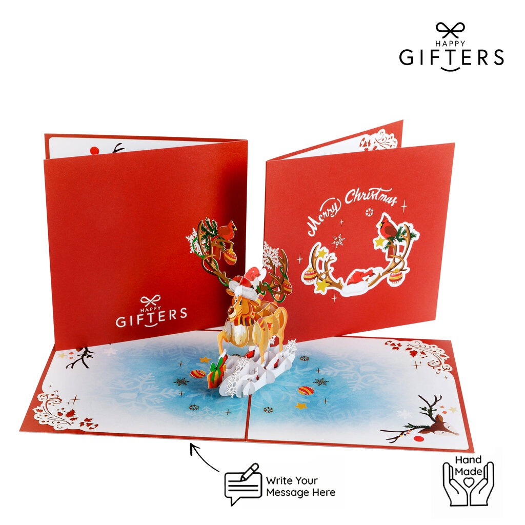 Kalėdinis atvirukas Happy Gifters Kalėdų elnias 15x15cm kaina ir informacija | Vokeliai, atvirukai | pigu.lt