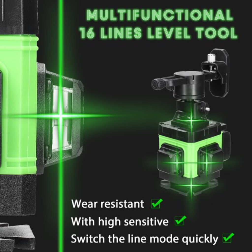 360° linijinis lazerinis nivelyras KKnoon 4D kaina ir informacija | Mechaniniai įrankiai | pigu.lt
