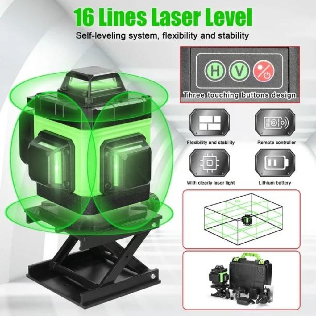 360° linijinis lazerinis nivelyras KKnoon 4D kaina ir informacija | Mechaniniai įrankiai | pigu.lt