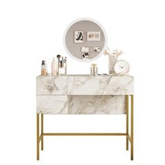 Tualetinis staliukas Asir, 88x76,7x43,6cm, baltas/auksinis kaina ir informacija | Kosmetiniai staliukai | pigu.lt