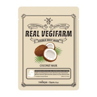 Lakštinė veido kaukė su kokosu Fortheskin Super Food Real Vegifarm Double Shot Mask Coconut, 23 ml kaina ir informacija | Veido kaukės, paakių kaukės | pigu.lt