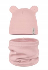 Kepurės ir kaklo movos komplektas vaikams, rožinis цена и информация | Шапки, перчатки, шарфики для новорожденных | pigu.lt