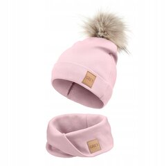Kepurės ir kaklos movos komplektas vaikams, rožinis цена и информация | Шапки, перчатки, шарфики для новорожденных | pigu.lt
