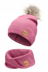 Kepurės ir kaklos movos komplektas vaikams, rožinis цена и информация | Шапки, перчатки, шарфики для новорожденных | pigu.lt