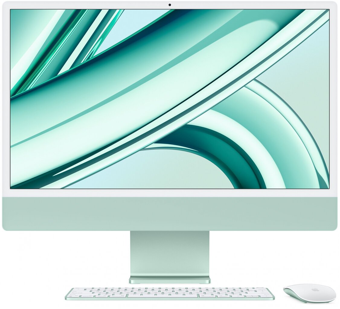 iMac 24” 4.5K Retina, Apple M3 8C CPU, 8C GPU/8GB/256GB SSD/Green/SWE - MQRA3KS/A kaina ir informacija | Stacionarūs kompiuteriai | pigu.lt