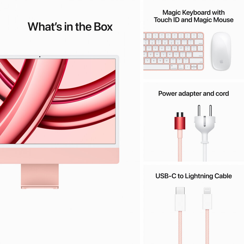 iMac 24” 4.5K Retina, Apple M3 8C CPU, 10C GPU/8GB/512GB SSD/Pink/INT - MQRU3ZE/A цена и информация | Stacionarūs kompiuteriai | pigu.lt