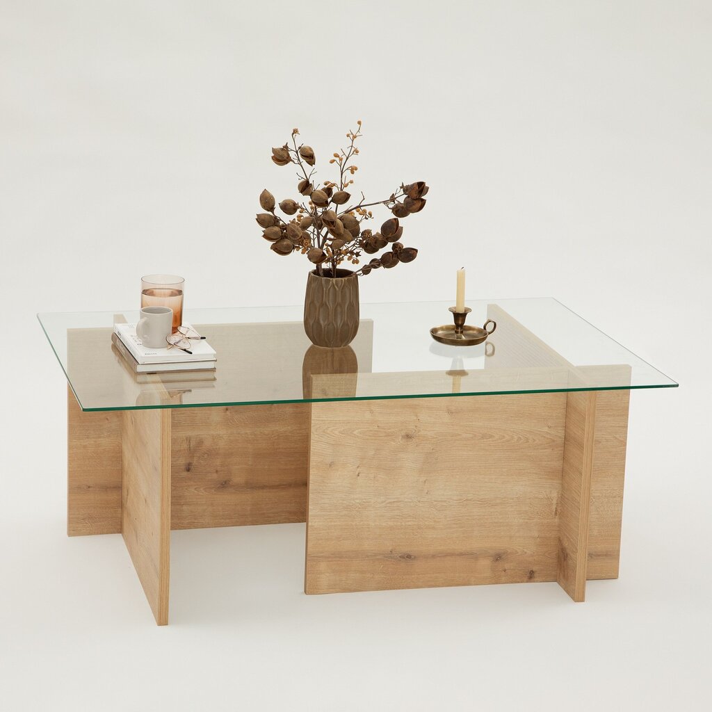 Kavos staliukas Asir, 105x40x65cm, smėlio spalvos kaina ir informacija | Kavos staliukai | pigu.lt