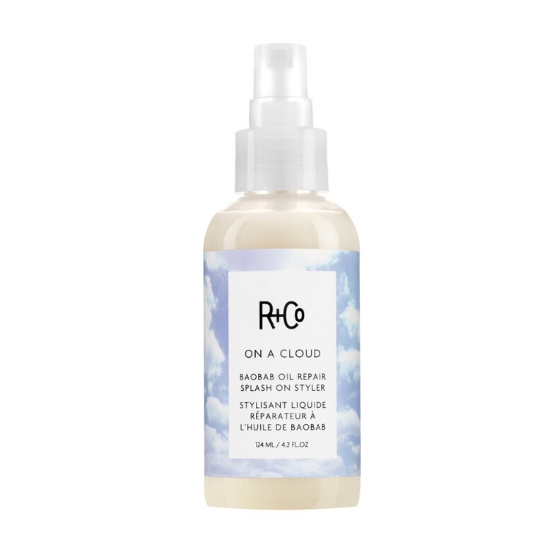 Plaukų purškiklis R+co On A Cloud Baobab Oil Repair Splash On Styler, 124ml kaina ir informacija | Plaukų formavimo priemonės | pigu.lt