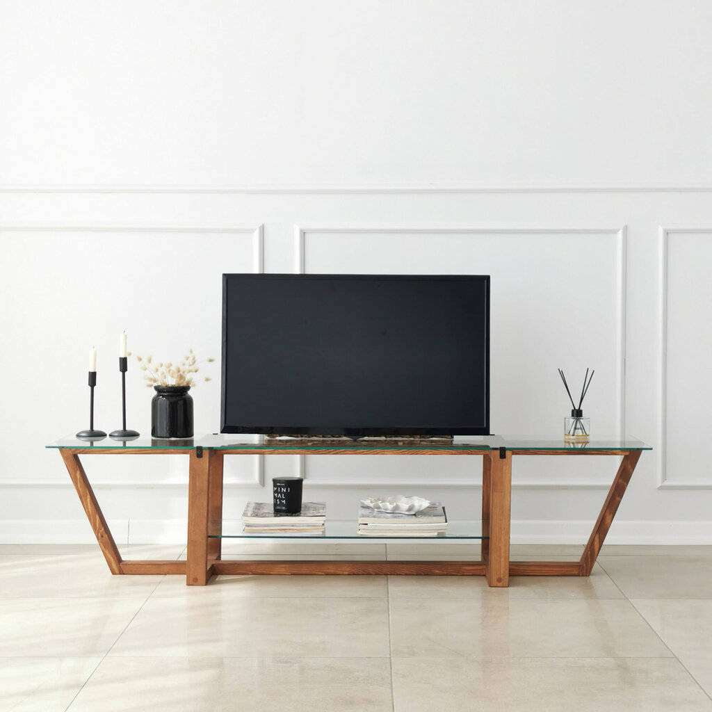 TV staliukas Asir, 158x35x35cm, rudas kaina ir informacija | TV staliukai | pigu.lt