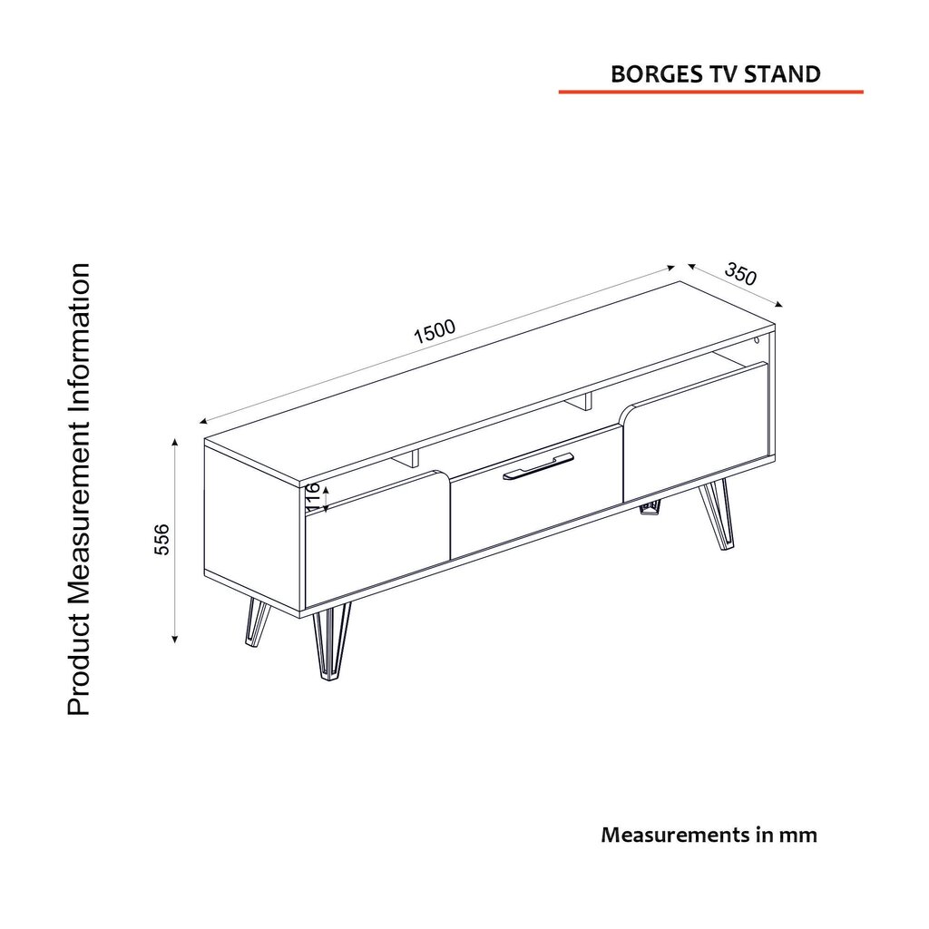 TV staliukas Asir, 150x55,6x35cm, rudas/juodas kaina ir informacija | TV staliukai | pigu.lt