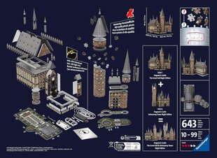 Ravensburger 11550 3D Пазл на 643 эл.  Hogwarts Castle - Night Edition цена и информация | Пазлы | pigu.lt