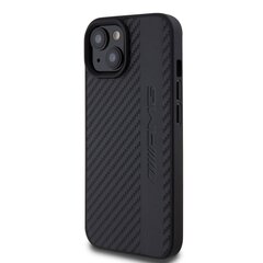 AMG PC|TPU Carbon Effect and Leather Stripe MagSafe Case iPhone 15 Black цена и информация | Чехлы для телефонов | pigu.lt