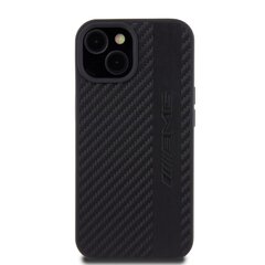 AMG PC|TPU Carbon Effect and Leather Stripe MagSafe Case iPhone 15 Black цена и информация | Чехлы для телефонов | pigu.lt