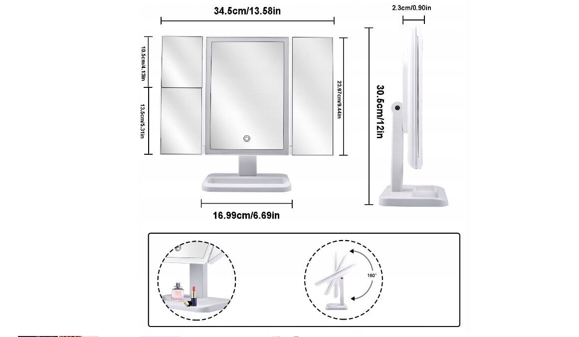 Kosmetinis veidrodėlis LED, 350 x 310 mm цена и информация | Kosmetinės, veidrodėliai | pigu.lt