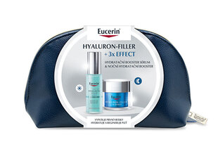 Veido priežiūros dovanų rinkinys Eucerin Hyaluron-Filler + 3x Effect moterims: drėkinamasis serumas, 30 ml + naktinis kremas 50 ml + kosmetinė kaina ir informacija | Veido kremai | pigu.lt