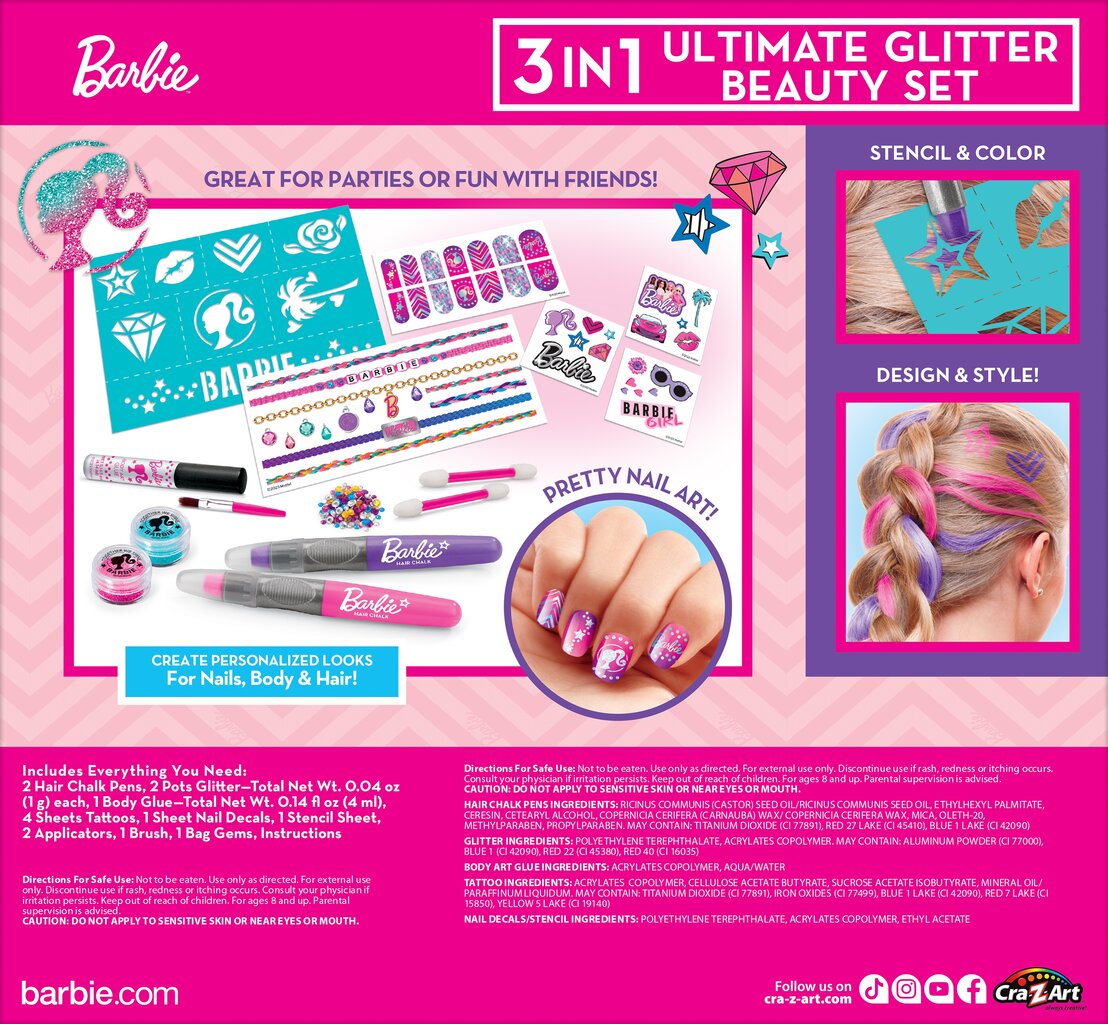 Kosmetikos rinkinys mergaitėms Barbie Ultimate Glitter Beauty Style, 1 vnt kaina ir informacija | Kosmetika vaikams ir mamoms | pigu.lt