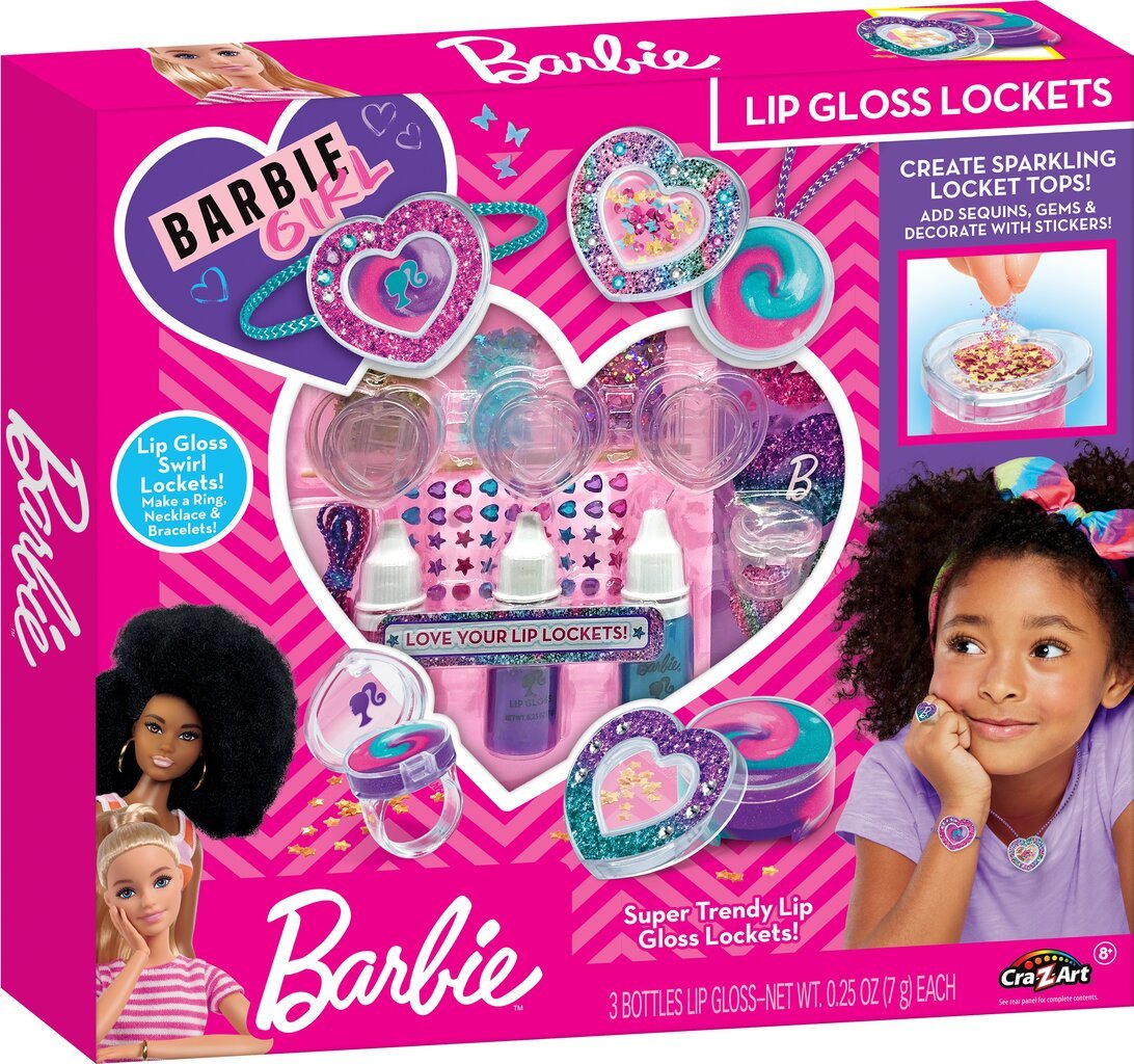 Makiažo rinkinys mergaitėms Barbie Sparkling Sweet Heart Lip Gloss Lockets, 1 vnt цена и информация | Kosmetika vaikams ir mamoms | pigu.lt