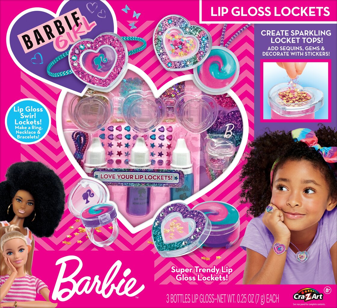 Makiažo rinkinys mergaitėms Barbie Sparkling Sweet Heart Lip Gloss Lockets, 1 vnt цена и информация | Kosmetika vaikams ir mamoms | pigu.lt