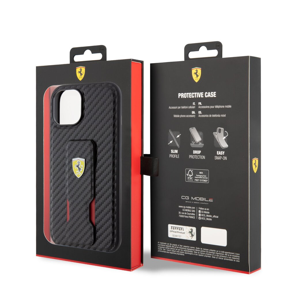 Ferrari Carbon Grip Stand kaina ir informacija | Telefono dėklai | pigu.lt