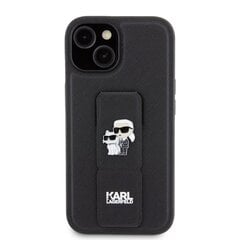 Karl Lagerfeld Saffiano Grip Stand Metal Logo Case for iPhone 15 Black цена и информация | Чехлы для телефонов | pigu.lt