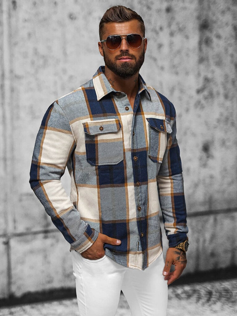 Marškiniai vyrams New Boy MC727B, mėlyni/pilki kaina ir informacija | Vyriški marškiniai | pigu.lt