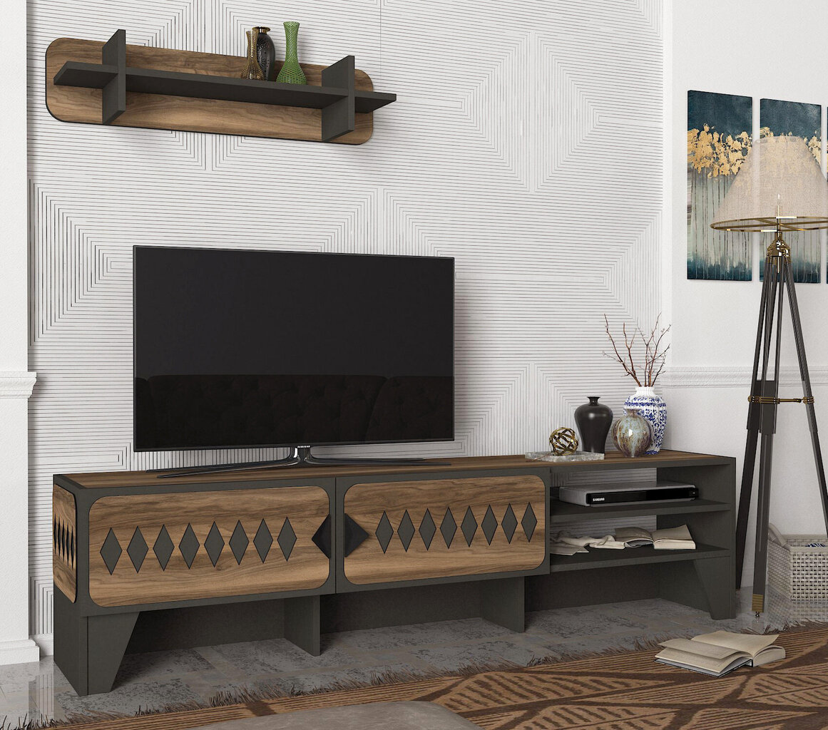 TV spintelė Asir, 183,6x46x34,8cm, ruda/juoda kaina ir informacija | TV staliukai | pigu.lt