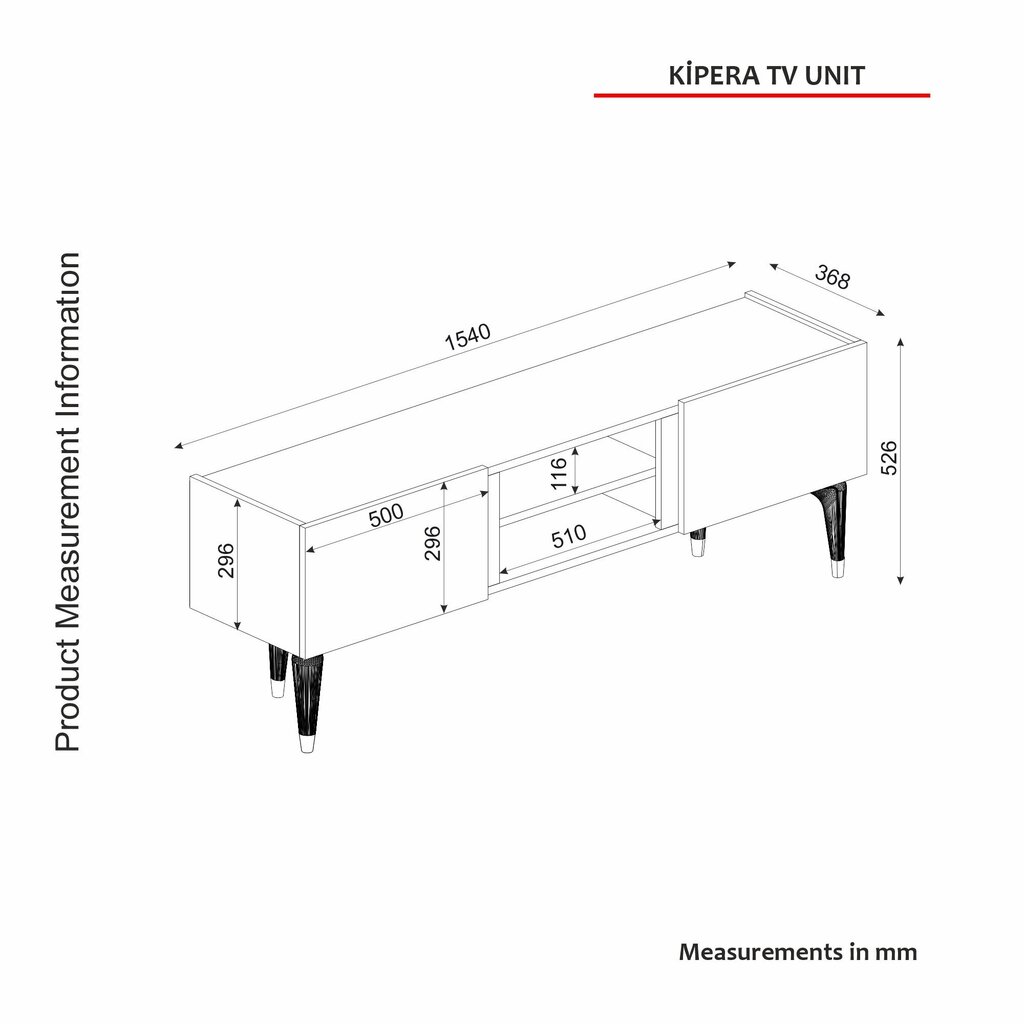 TV spintelė Asir, 154x52,6x36,8cm, smėlio/juoda kaina ir informacija | TV staliukai | pigu.lt