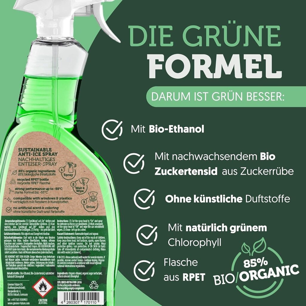 Organini ledo tirpiklis stiklams Greener Future® 750 ml kaina ir informacija | Autochemija | pigu.lt