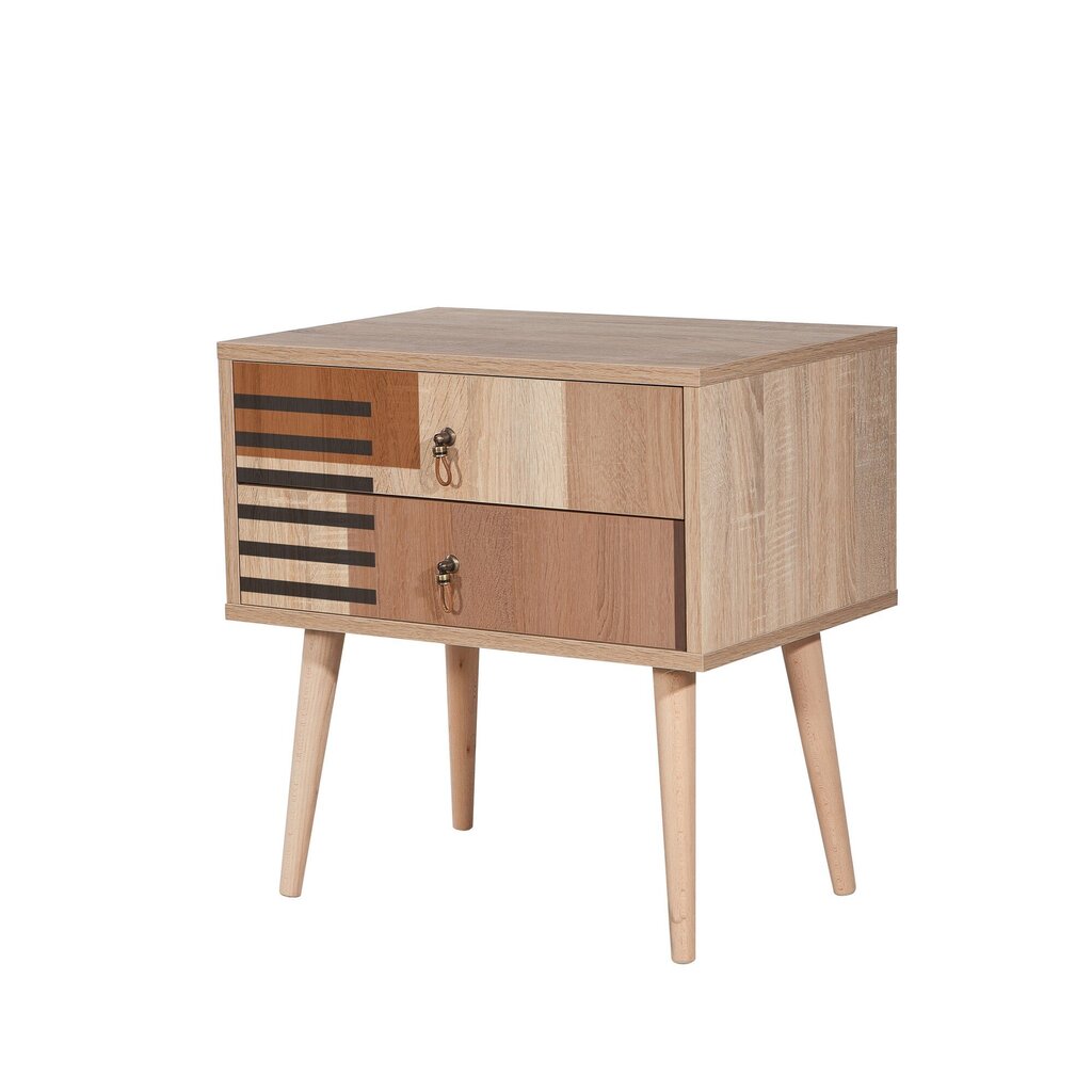 Naktinis staliukas Asir, 60x61x40cm, rudos/smėlio spalvos kaina ir informacija | Spintelės prie lovos | pigu.lt