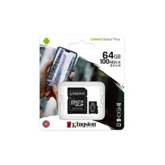 Карта памяти KINGSTON Canvas Select plus UHS-I 64 ГБ, MICRO SD XC, SDCS2/64 ГБ цена и информация | Карты памяти для телефонов | pigu.lt