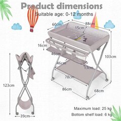 Vystymo stalas minkštas Goplus, 68 x 86 cm cm, pilkas цена и информация | Пеленальные доски и пеленки | pigu.lt