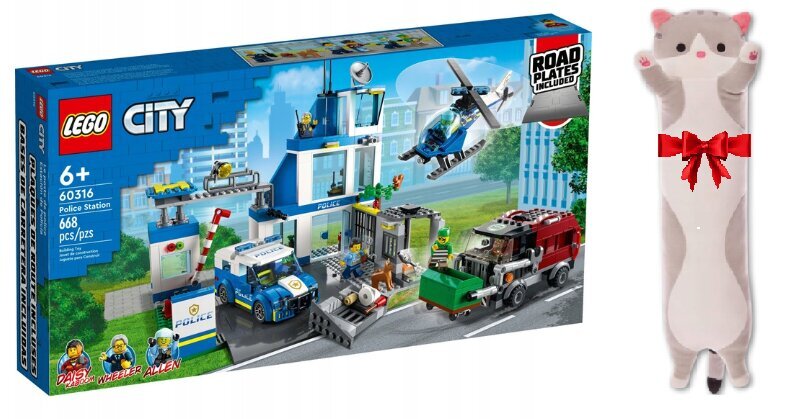 60316 LEGO City policijos nuovada ir pliušinė pagalvė Katė, 50 cm kaina ir informacija | Konstruktoriai ir kaladėlės | pigu.lt