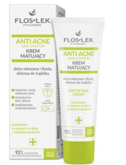 Matinis veido kremas Flos-Lek Anti Acne 24H Sistem, 50 ml kaina ir informacija | Veido kremai | pigu.lt