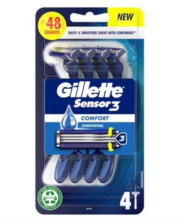 Skutimosi peiliukų rinkinys Gillette Sensor 3 ComfortGel, 4 vnt kaina ir informacija | Skutimosi priemonės ir kosmetika | pigu.lt