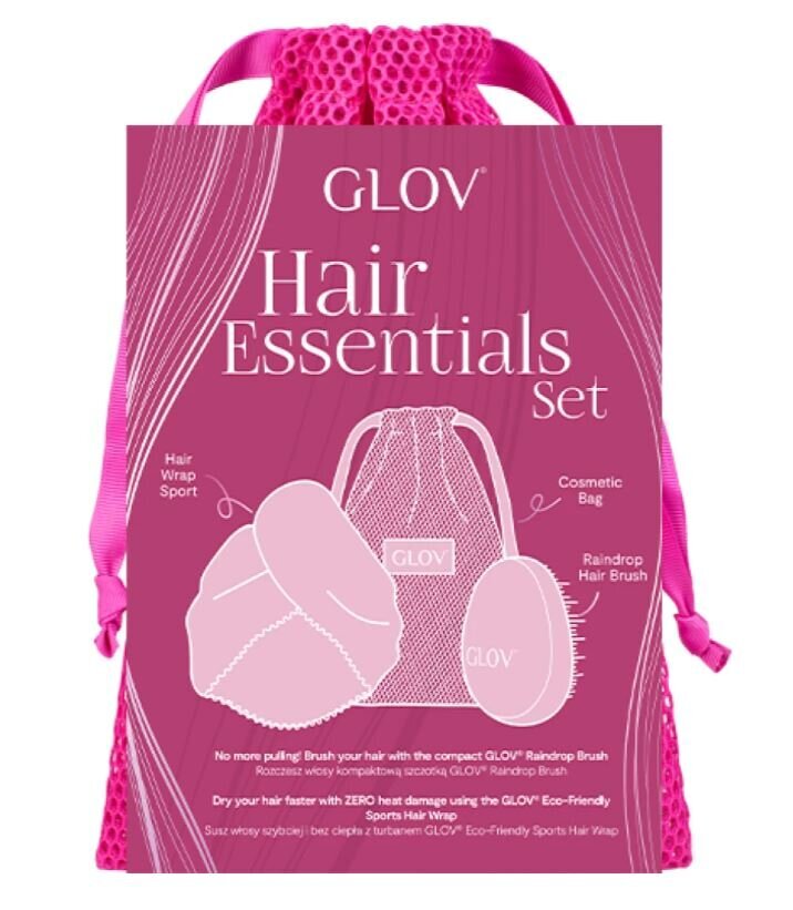 Plaukų priežiūros rinkinys Glov Hair Essentials: plaukų turbanas + šepetys + maišelis kaina ir informacija | Šepečiai, šukos, žirklės | pigu.lt