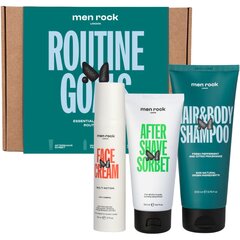 Rinkinys Men Rock routine goals vyrams: balzamas po skutimosi, 100 ml + veido kremas, 50 ml + kūno prausiklis, 200 ml цена и информация | Масла, гели для душа | pigu.lt