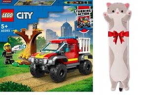60393 LEGO City ugniagesių sunkvežimio 4x4 gelbėjimo misija ir pliušinė pagalvė Katė цена и информация | Конструкторы и кубики | pigu.lt