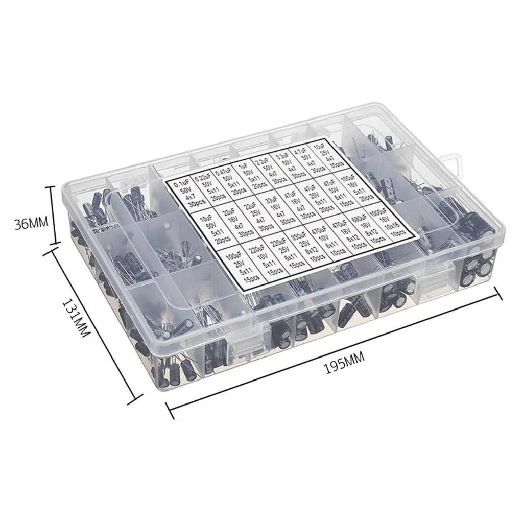 Elektrolitinių kondensatorių rinkinys 500vnt dėžutėje (24 tipai) 0,1-1000uF kaina ir informacija | Atviro kodo elektronika | pigu.lt