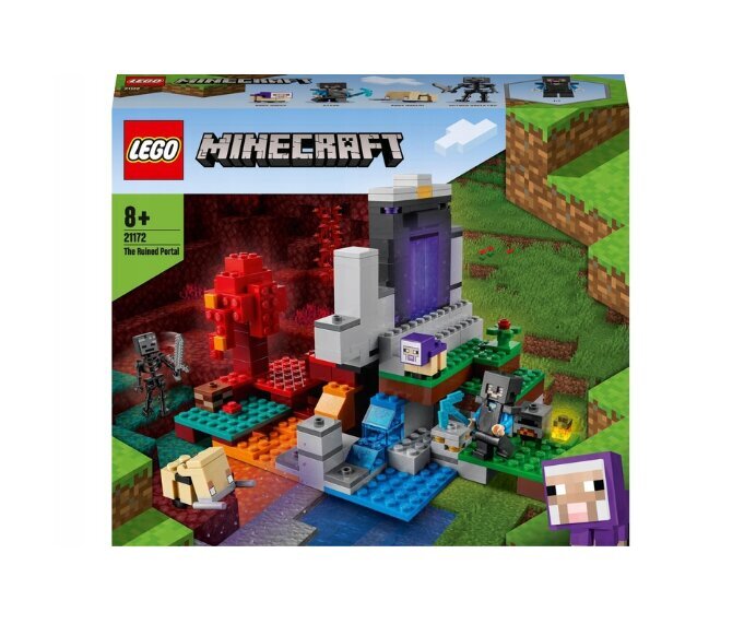 21172 LEGO Minecraft sunaikintas portalas ir pliušinė pagalvė Katė kaina ir informacija | Konstruktoriai ir kaladėlės | pigu.lt
