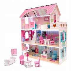 Деревянный кукольный домик Doll House, с LED подсветкой и мебелью, 70 см цена и информация | Игрушки для девочек | pigu.lt