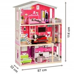 3 aukštų medinis lėlių namelis su baldais ir liftu, 114cm kaina ir informacija | Žaislai mergaitėms | pigu.lt